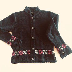 Obermeyer Cardigan Wool Sweater with Roses